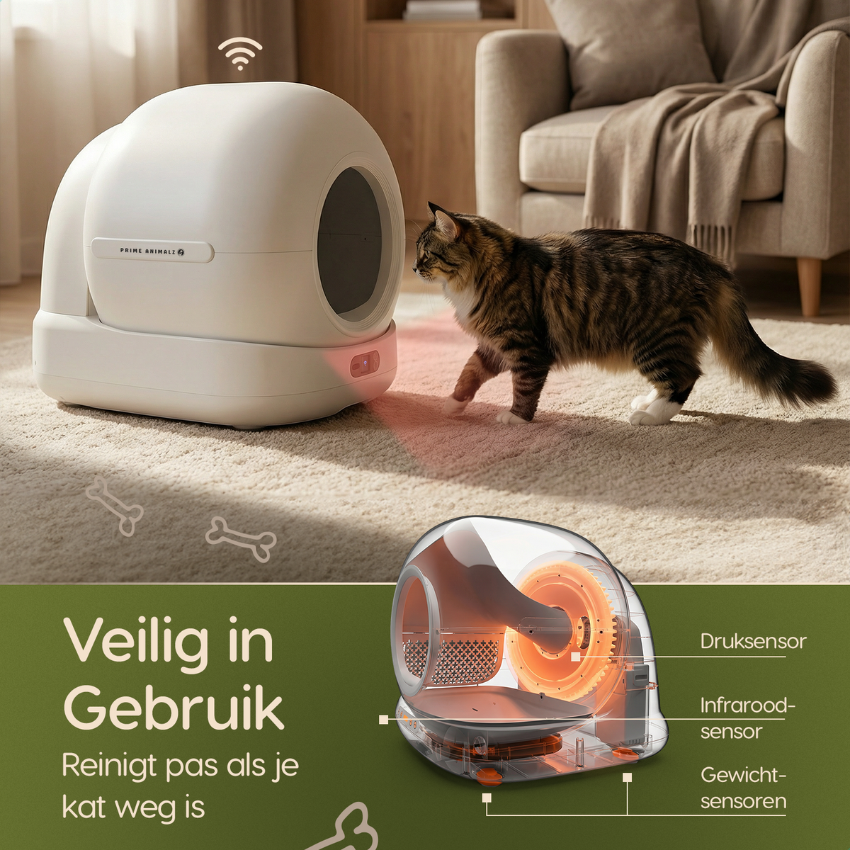 Prime AnimalZ automatische kattenbak XXL met veiligheidssensoren voor katten