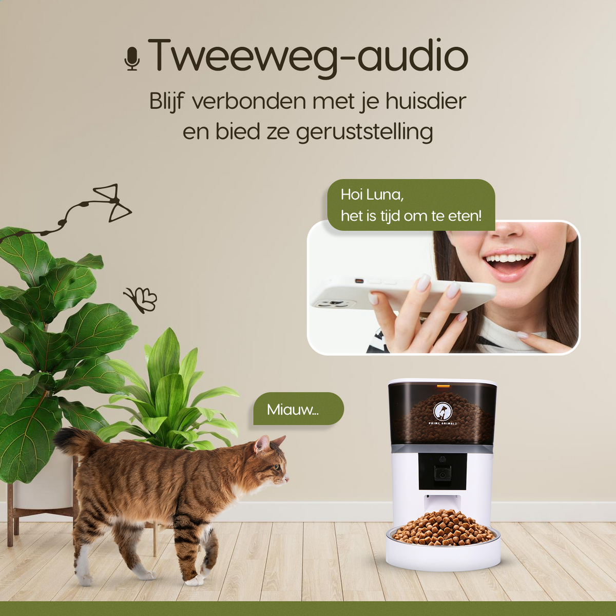 Prime AnimalZ automatische voerbak 4 liter enkel F400ECA wit met tweeweg audio communicatie