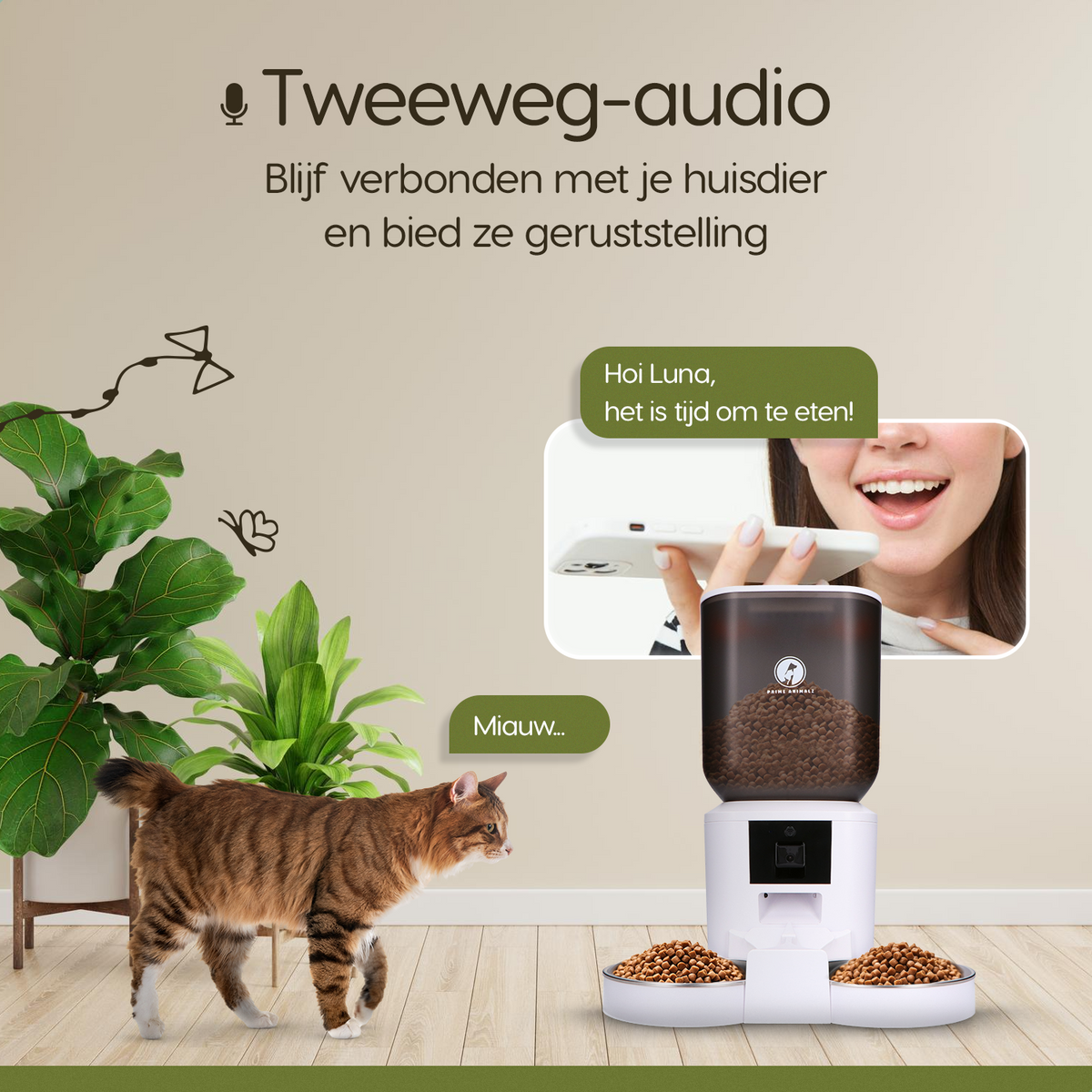 Prime AnimalZ automatische voerbak premium 7 liter dubbel F700ECA wit met tweeweg audio communicatie