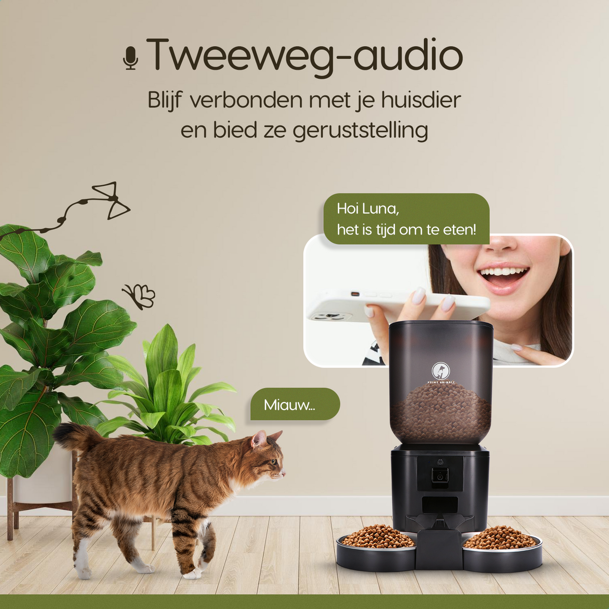 Prime AnimalZ automatische voerbak premium 7 liter dubbel F700ECA zwart met tweeweg audio communicatie