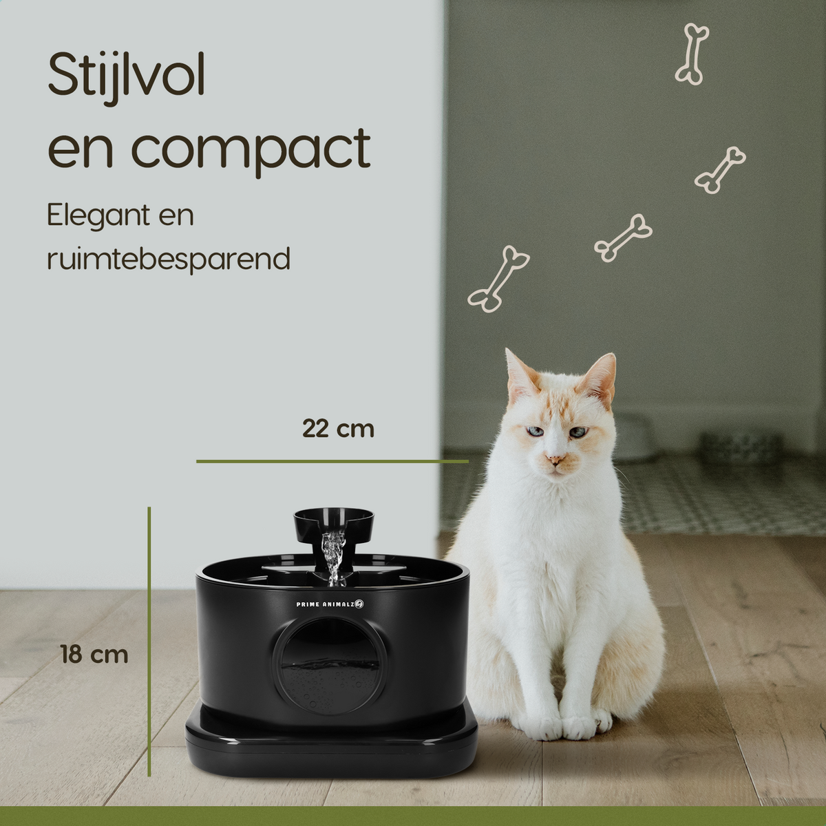 Afmetingen van de Prime AnimalZ drinkfontein D600A zwart met 2,8 liter inhoud