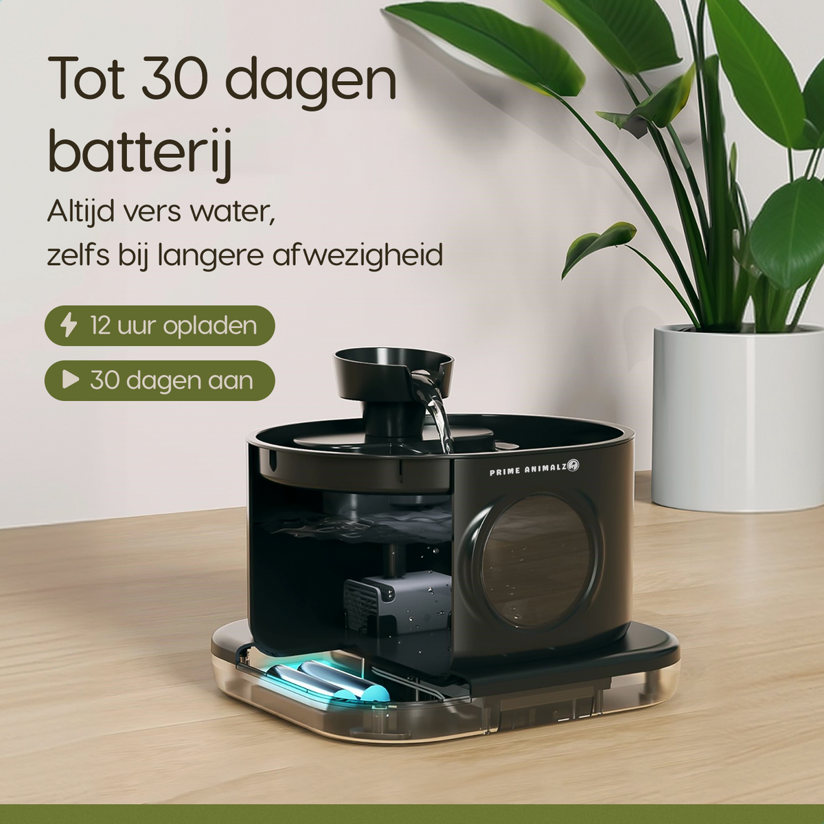 Prime AnimalZ drinkfontein D600A zwart met verbeterde batterij voor langdurig draadloos gebruik