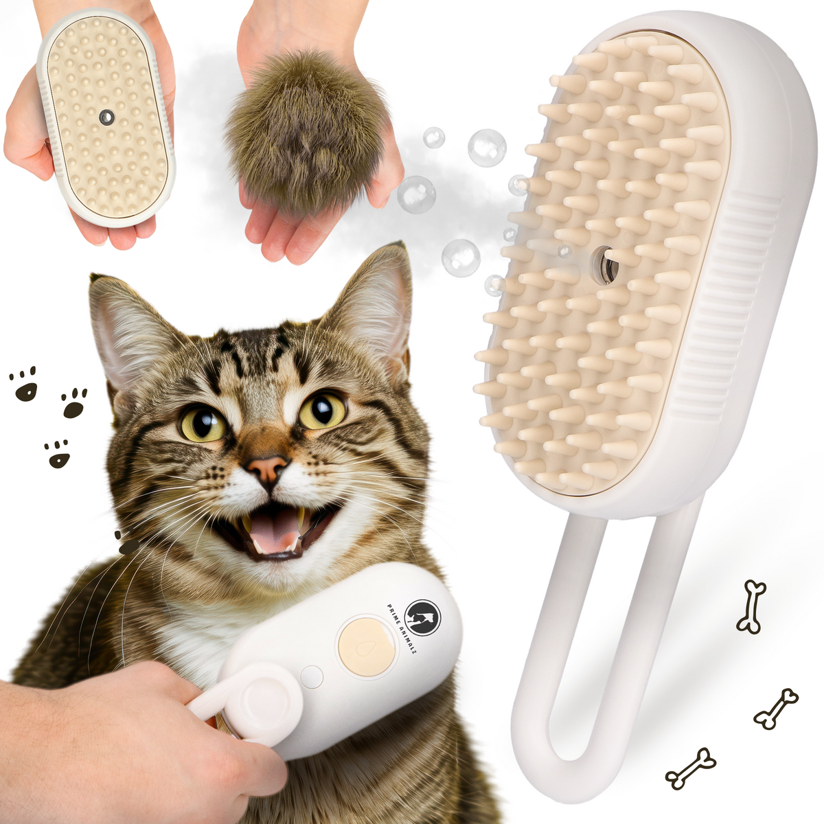Prime AnimalZ stoomborstel S800A wit voor honden en katten
