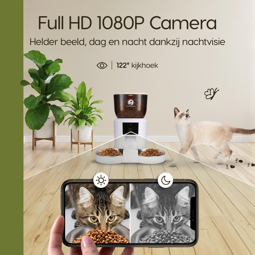 Prime AnimalZ automatische voerbak premium 4 liter dubbel F400DCC wit met camera en nachtvisie