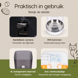 Onderdelen en slimme functies van de Prime AnimalZ automatische voerbak premium 4 liter enkel F400ECC wit