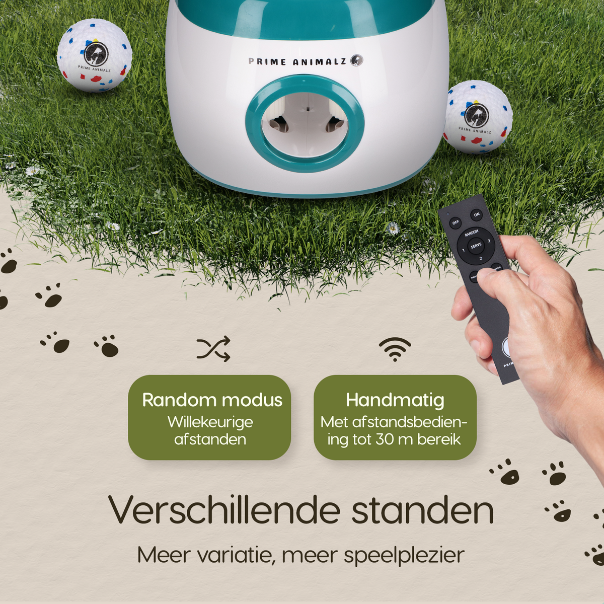 Instelbare standen van de Prime AnimalZ automatische ballenwerper L10MAX groen
