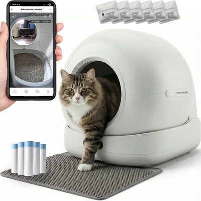 Prime AnimalZ automatische kattenbak XXL zelfreinigend met kat in gebruik