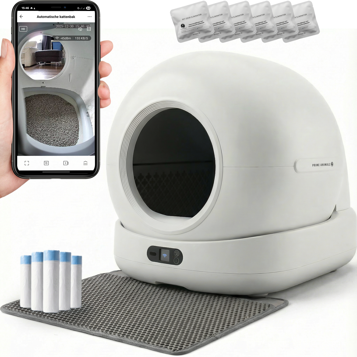 Prime AnimalZ automatische kattenbak XXL zelfreinigende kattenbak wit