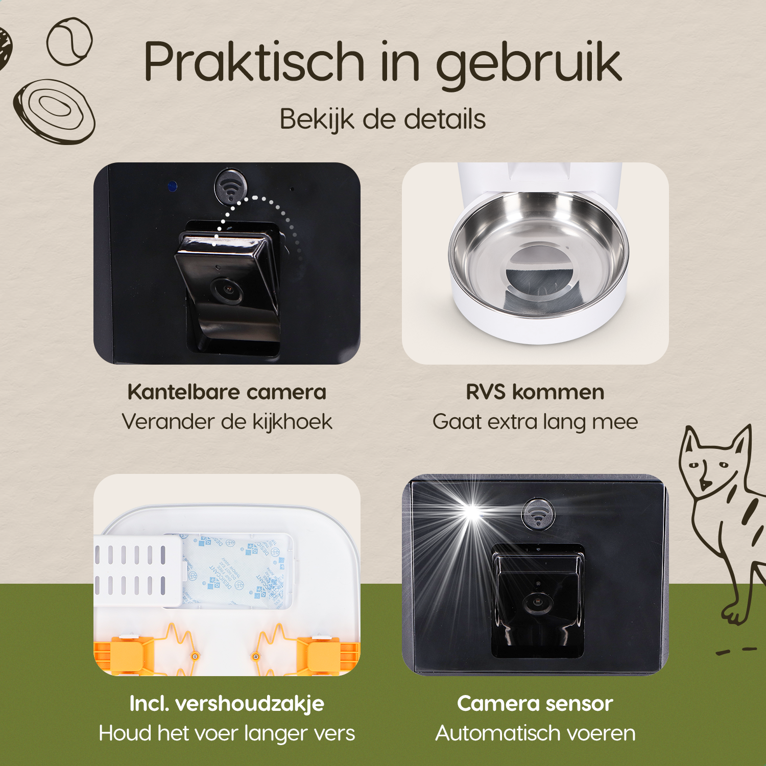 Prime AnimalZ automatische voerbak standaard 6 liter enkel model ECA wit met ingebouwde camera en zicht op afstand