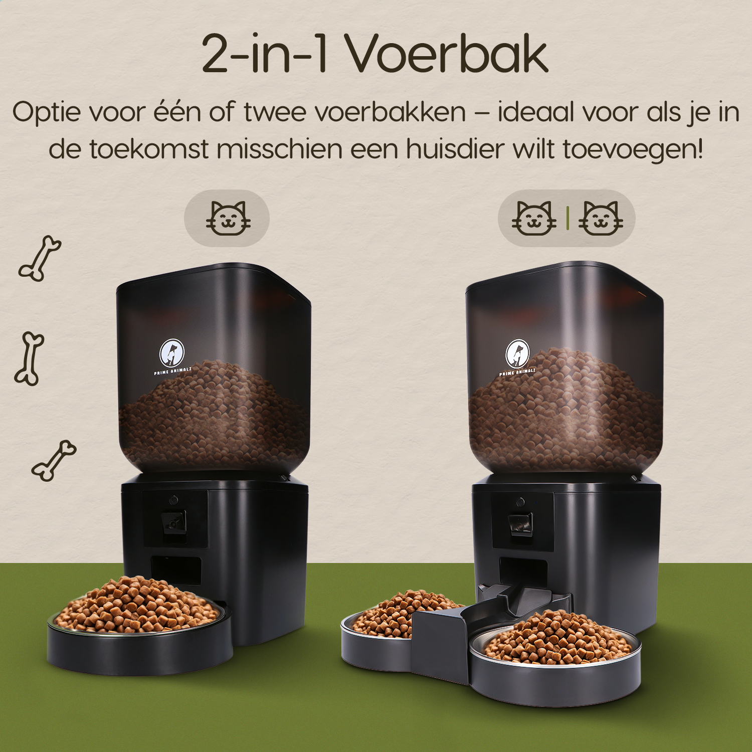 Prime AnimalZ automatische voerbak 2 in 1 enkel en dubbel zwart 7 liter 