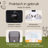 Prime AnimalZ automatische voerbak 4 liter dubbel F400DCA wit met overzicht van onderdelen en functies