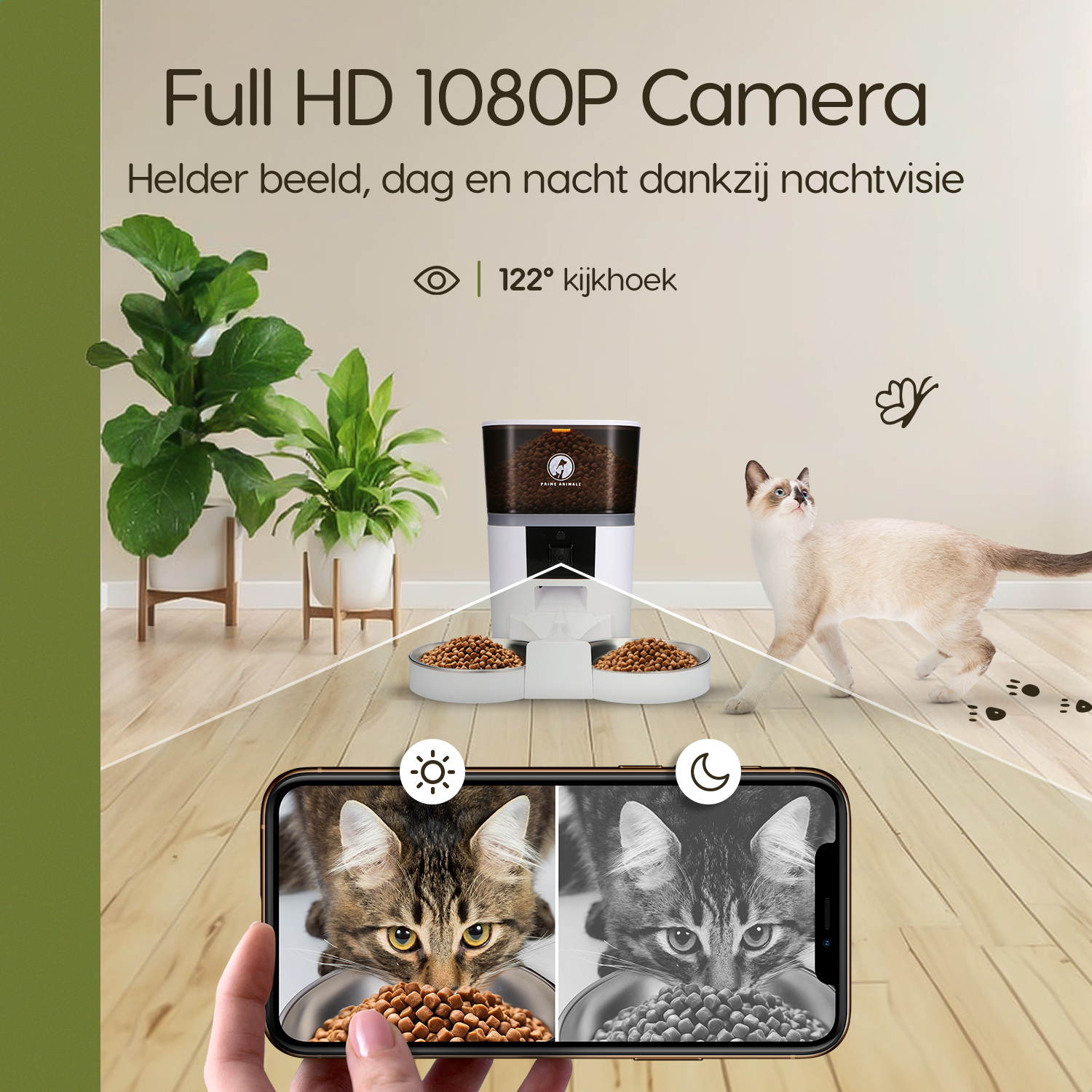 Prime AnimalZ automatische voerbak 4 liter dubbel F400DCA wit met camera en nachtvisie