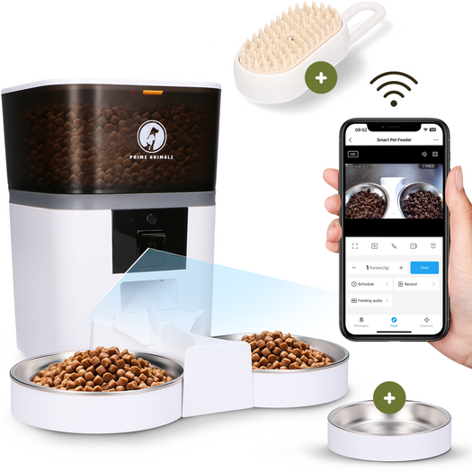 Prime AnimalZ automatische voerbak 4 liter dubbel F400DCA wit met dubbele voerbak en app bediening