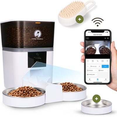 Prime AnimalZ automatische voerbak 4 liter dubbel F400DCA wit met dubbele voerbak en app bediening