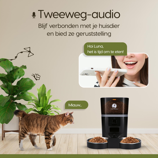 Prime AnimalZ automatische voerbak 4 liter dubbel F400DCA zwart met tweeweg audio communicatie