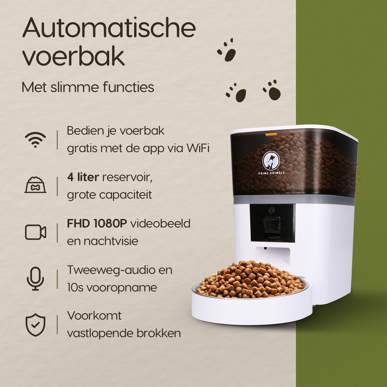 Prime AnimalZ automatische voerbak 4 liter enkel F400ECA wit met overzicht van slimme functies