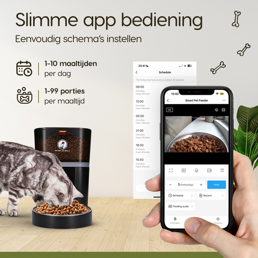 Prime AnimalZ automatische voerbak 4 liter enkel F400ECA zwart met app bediening voor voeding op afstand