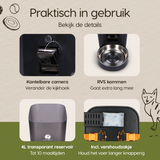 Prime AnimalZ automatische voerbak 4 liter enkel F400ECA zwart met overzicht van onderdelen en functies