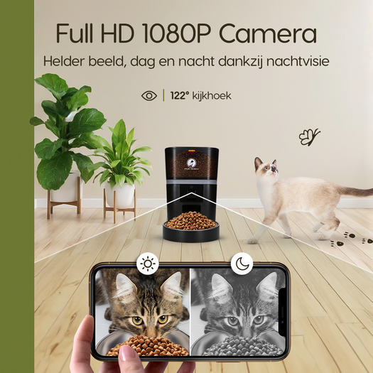 Prime AnimalZ automatische voerbak 4 liter enkel F400ECA zwart met camera en nachtvisie