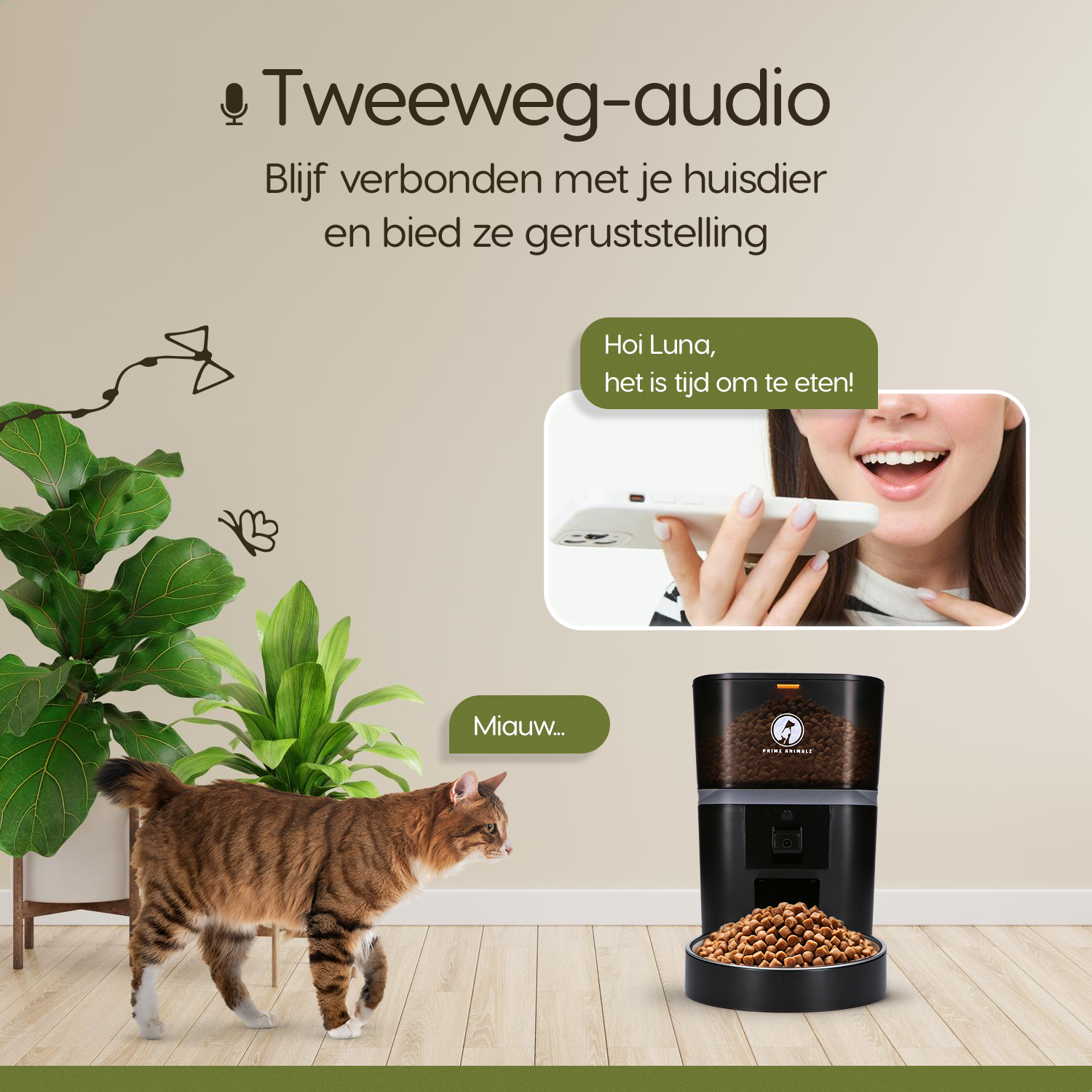 Prime AnimalZ automatische voerbak 4 liter enkel F400ECA zwart met tweeweg audio communicatie