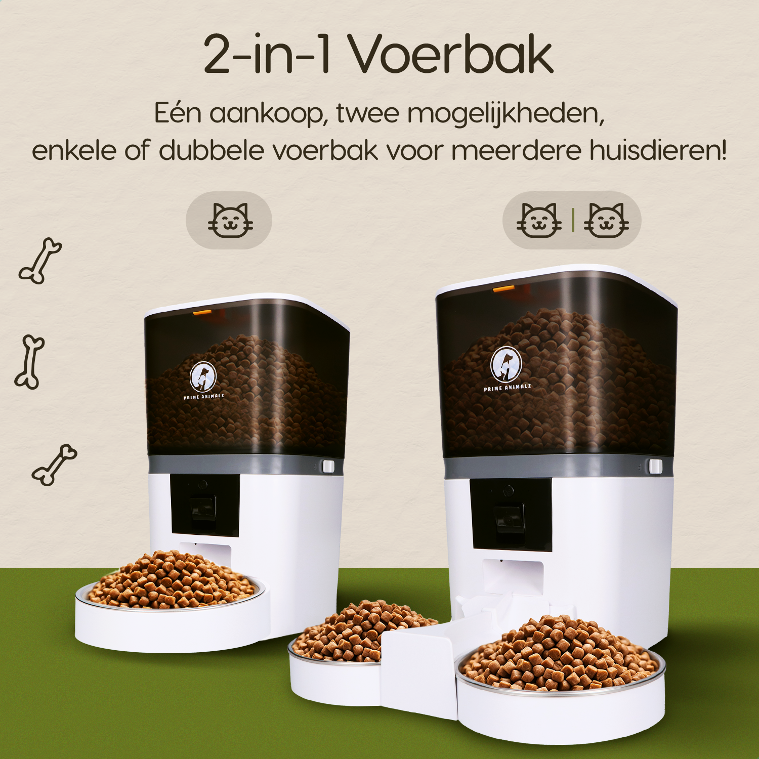 Prime AnimalZ automatische voerbak 6 liter F600ECA wit met 2 in 1 voerbak systeem