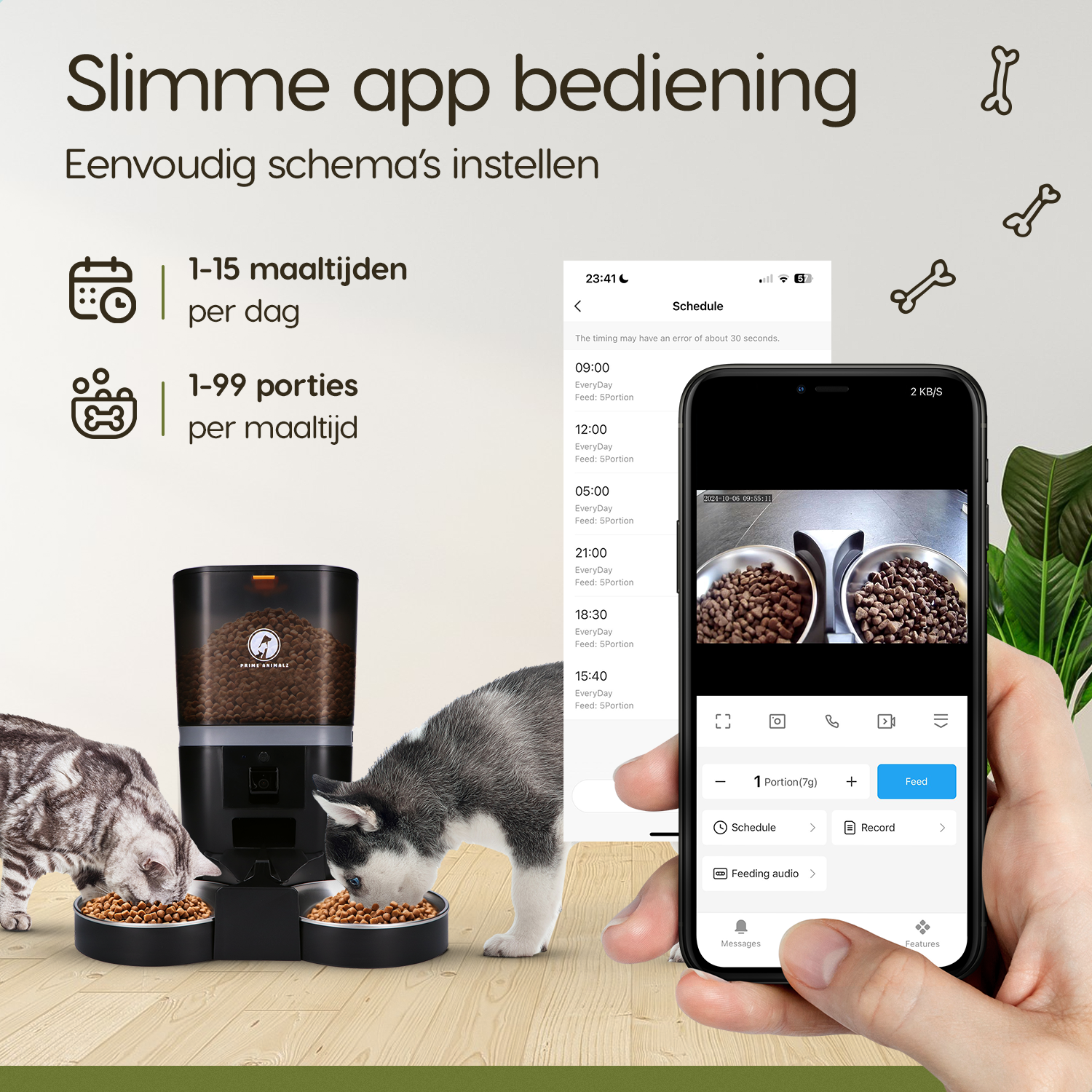 Prime AnimalZ automatische voerbak 6 liter enkel F600ECA zwart met app bediening voor voeding op afstand