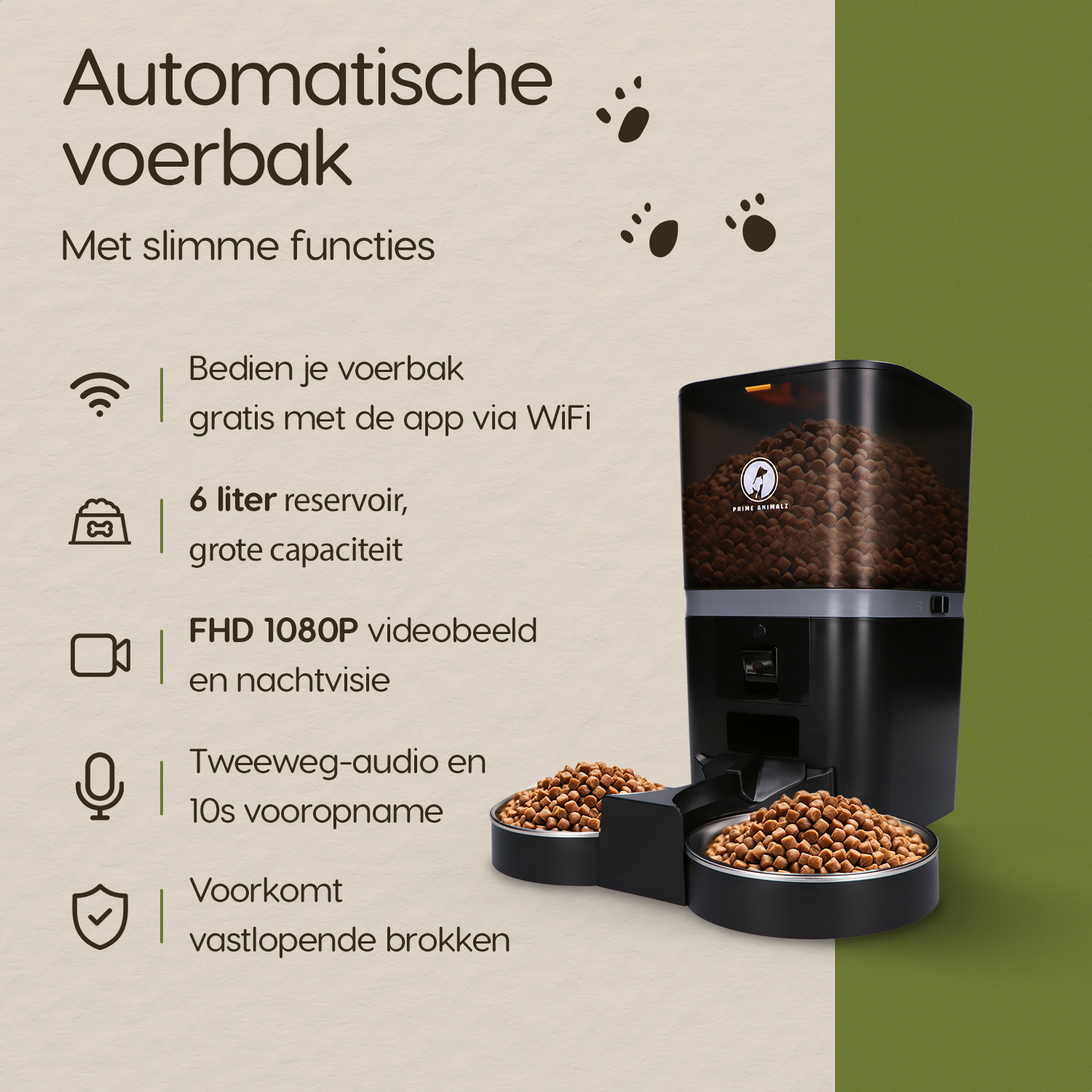 Details van de Prime AnimalZ automatische voerbak 6 liter enkel F600ECA zwart