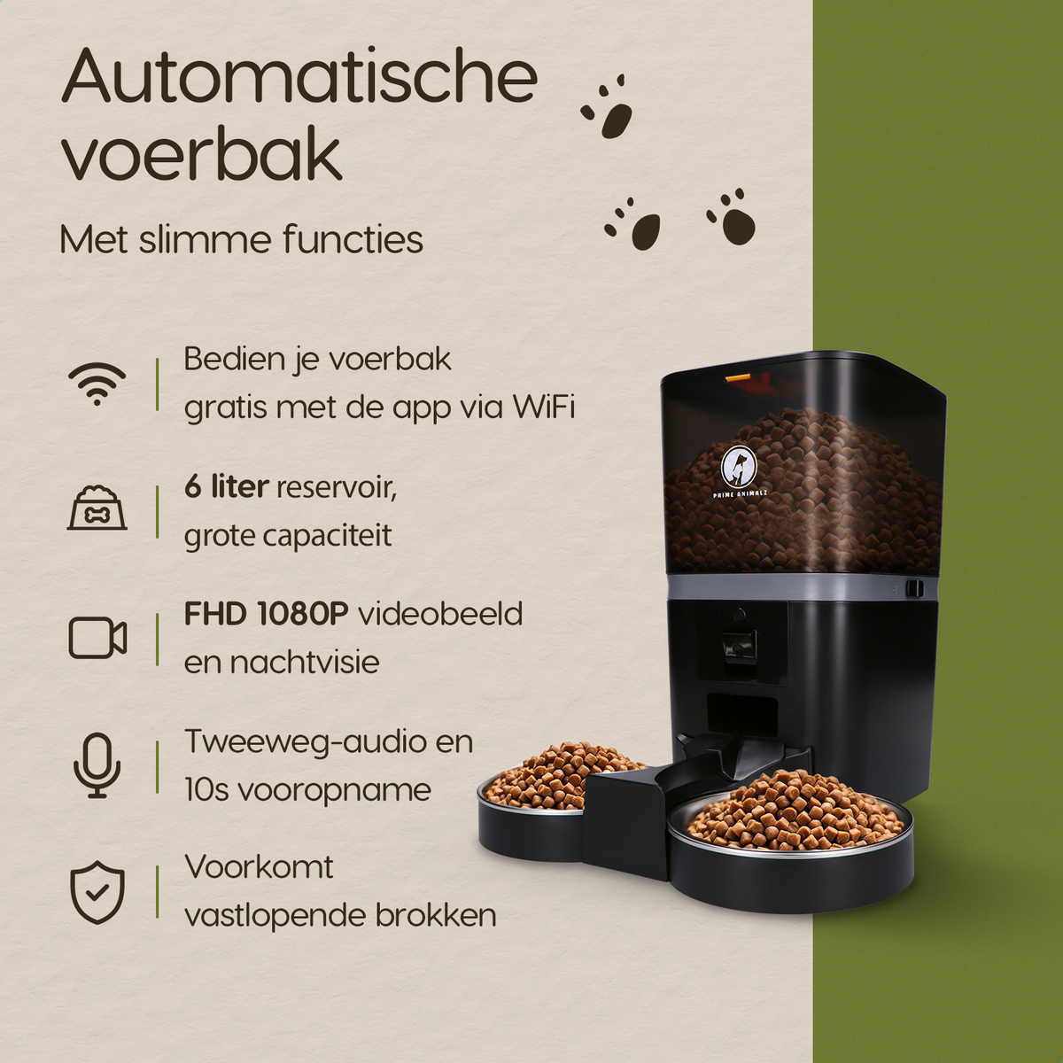 Details van de Prime AnimalZ automatische voerbak 6 liter enkel F600ECA zwart