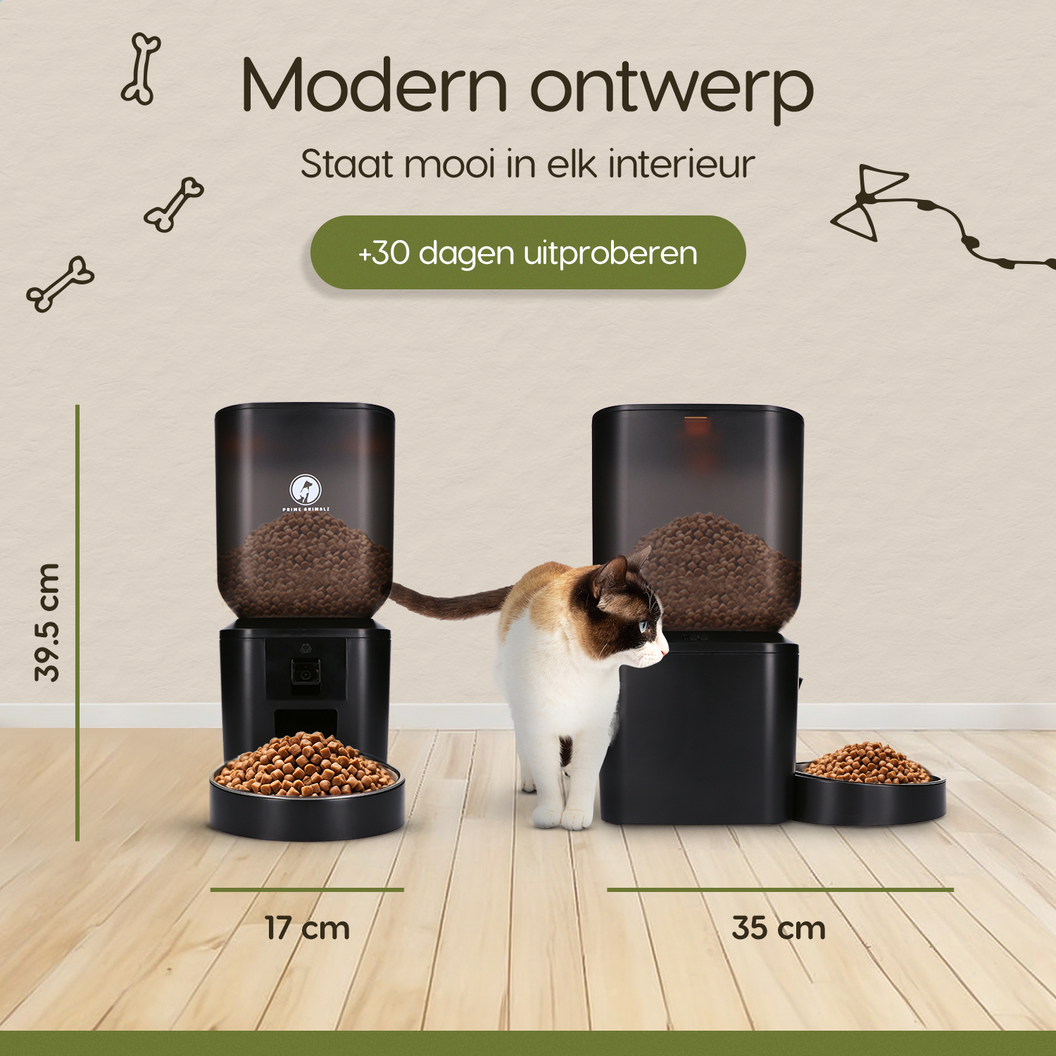 Afmetingen Prime AnimalZ automatische voerbak 7 liter zwart enkel premium 