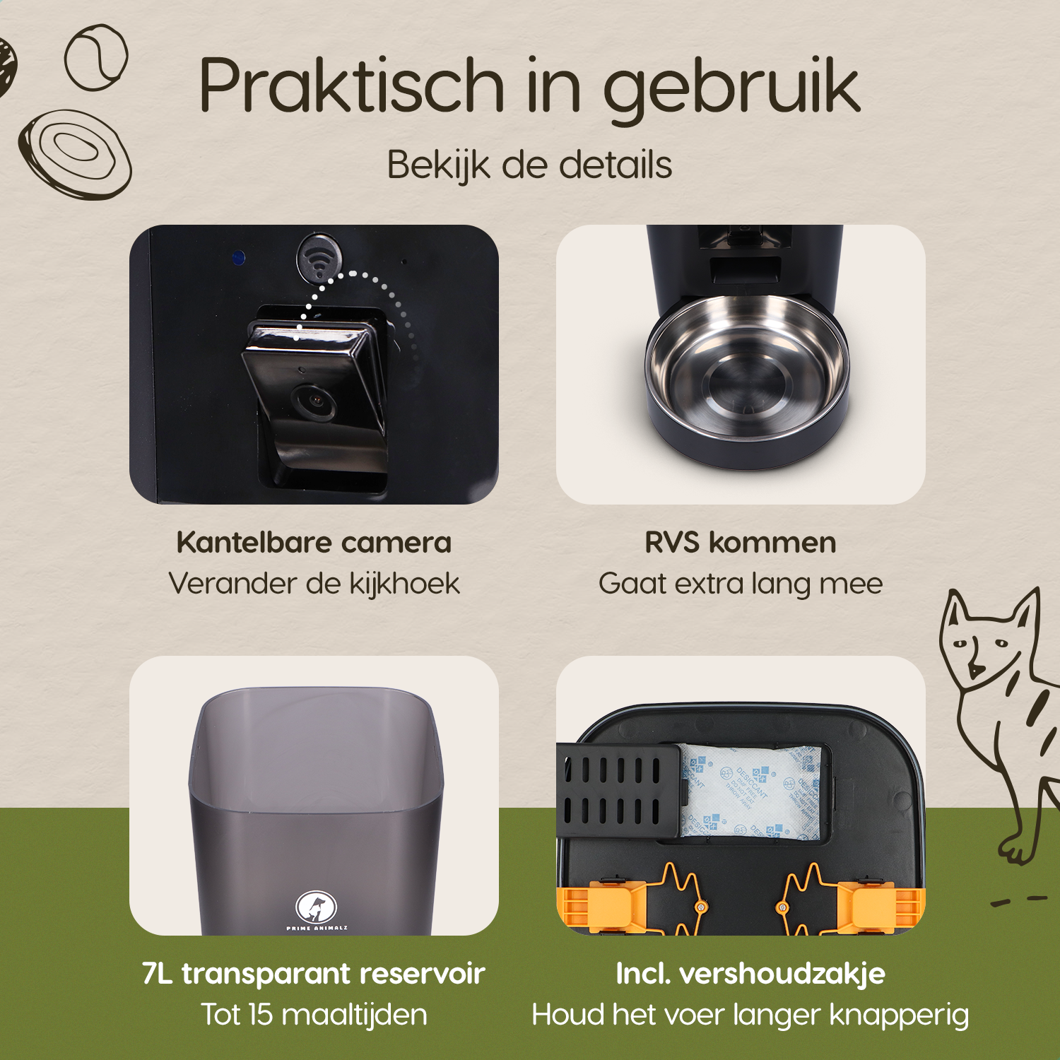 Belangrijkste voordelen van Prime AnimalZ automatische voerbak 7 liter zwart premium enkel