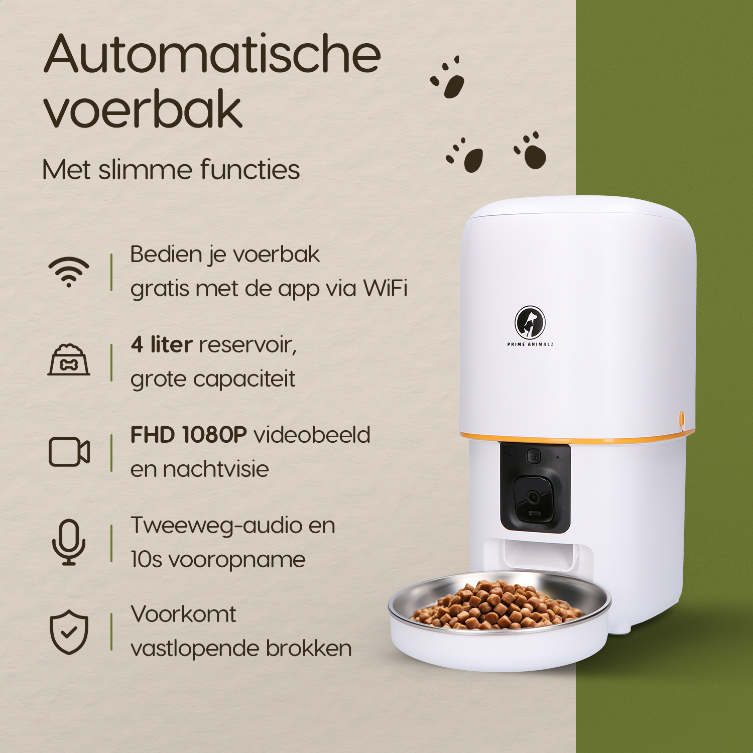Details van de Prime AnimalZ automatische voerbak compact F400ECB wit
