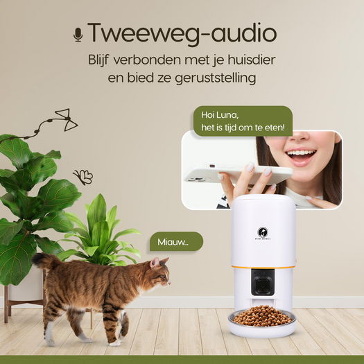 Prime AnimalZ automatische voerbak compact F400ECB wit met tweeweg audio communicatie via de app