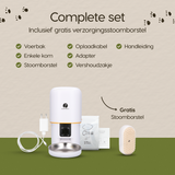 Verpakkingsinhoud van de Prime AnimalZ automatische voerbak compact F400ECB wit