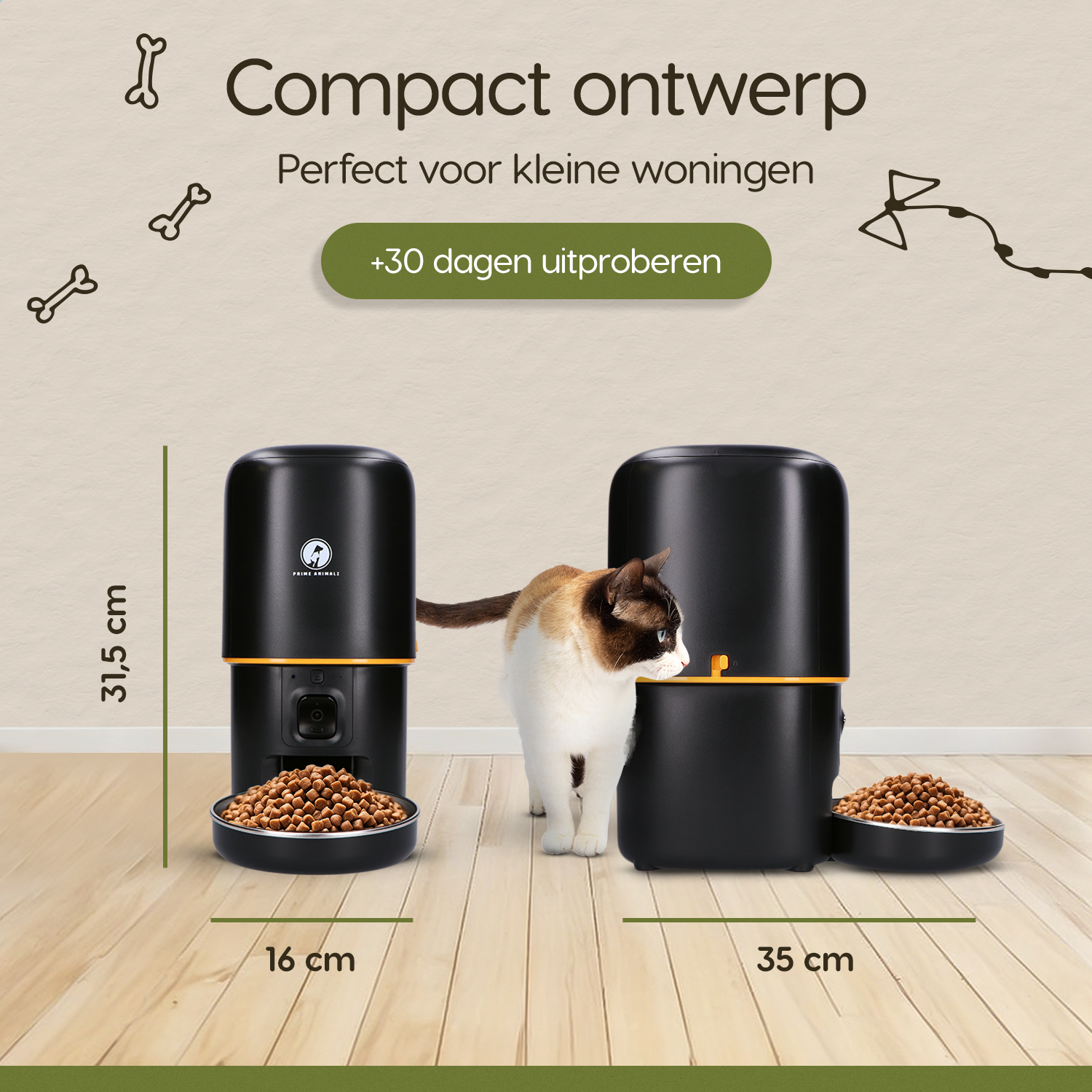 Afmetingen van de Prime AnimalZ automatische voerbak compact F400ECB zwart