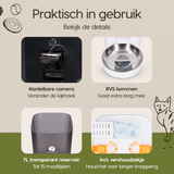 Onderdelen en functies van de Prime AnimalZ automatische voerbak F700ECA wit