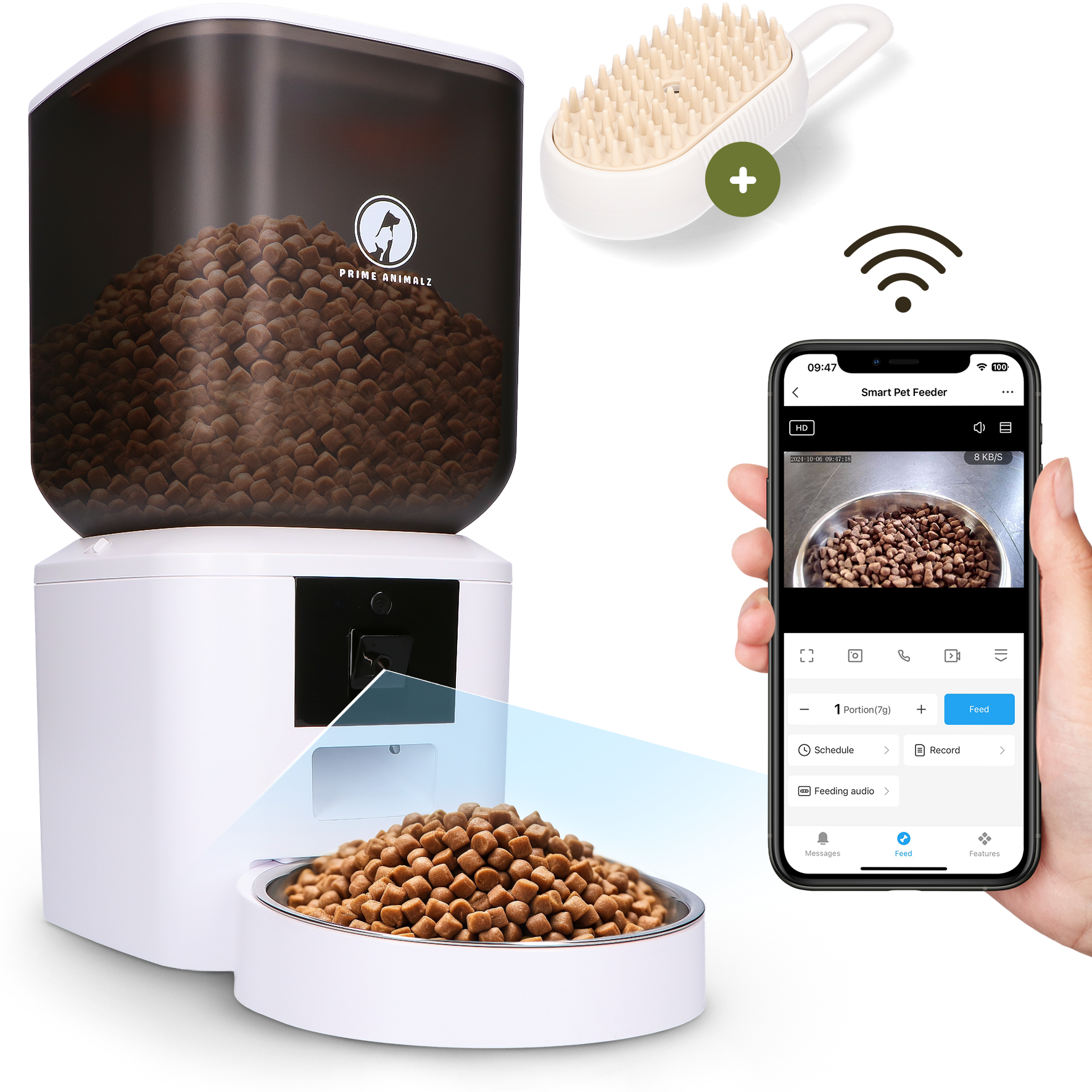 Prime AnimalZ automatische voerbak F700ECA wit met app bediening voor honden en katten