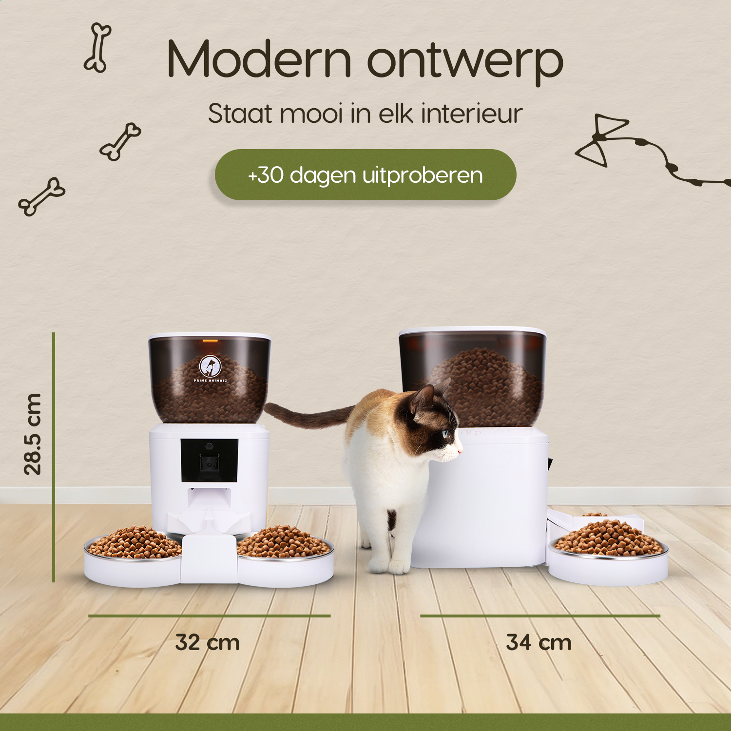 Afmetingen van de Prime AnimalZ automatische voerbak premium 4 liter dubbel F400DCC wit