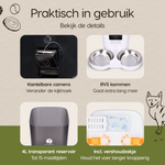 Prime AnimalZ automatische voerbak premium 4 liter dubbel F400DCC wit met overzicht van onderdelen en functies