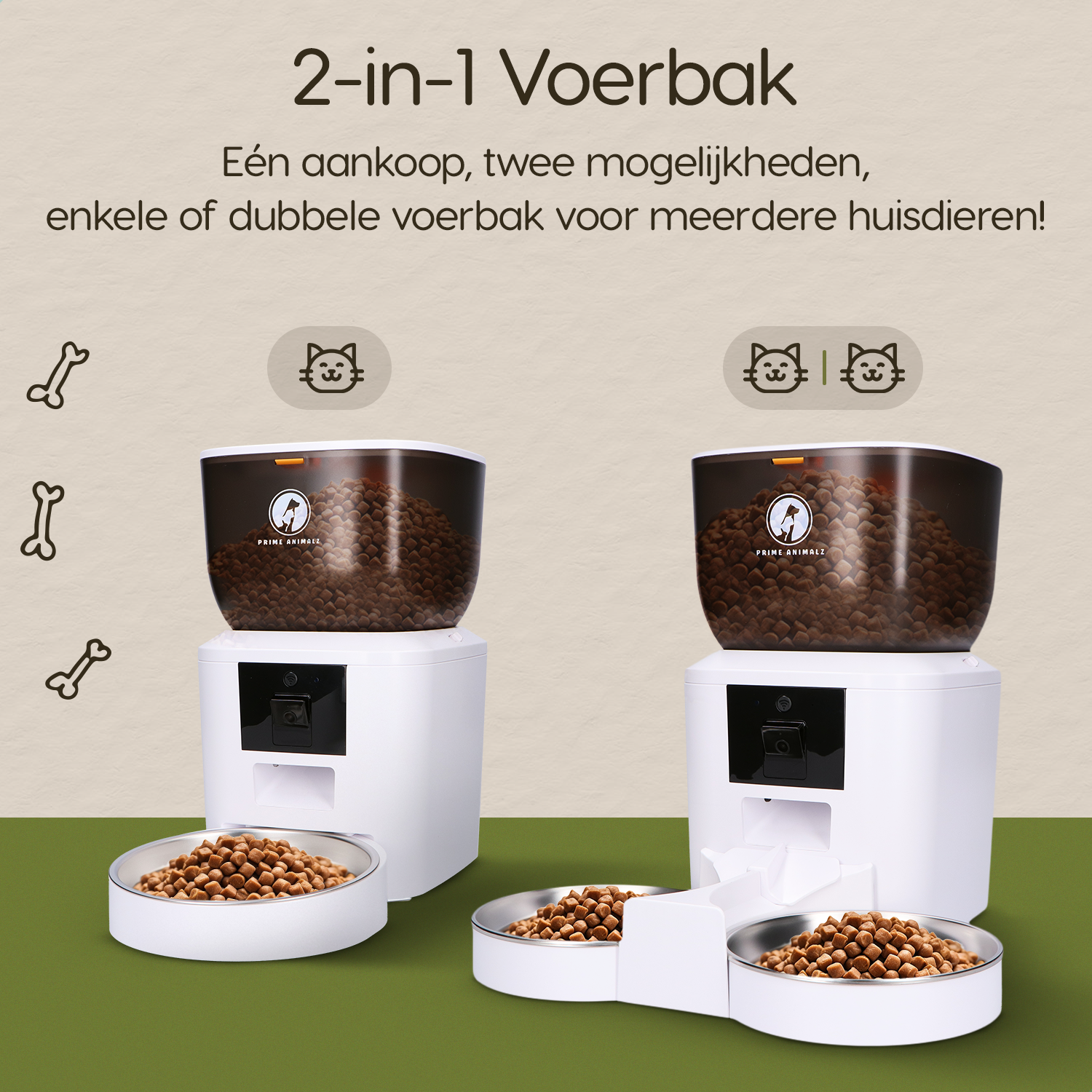 Prime AnimalZ automatische voerbak premium 4 liter dubbel F400DCC wit met camera en nachtvisie