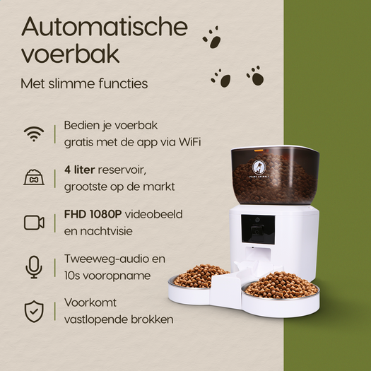 Prime AnimalZ automatische voerbak premium 4 liter dubbel F400DCC wit met overzicht van slimme functies