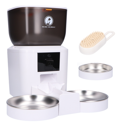 Prime AnimalZ automatische voerbak premium 4 liter dubbel F400DCC wit productfoto zonder iconen op witte achtergrond
