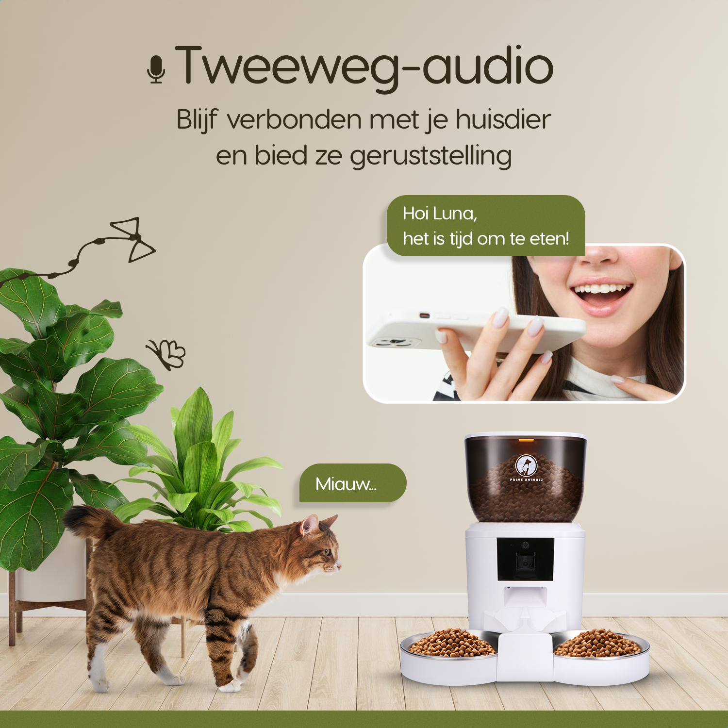 Prime AnimalZ automatische voerbak premium 4 liter dubbel F400DCC wit met tweeweg audio communicatie