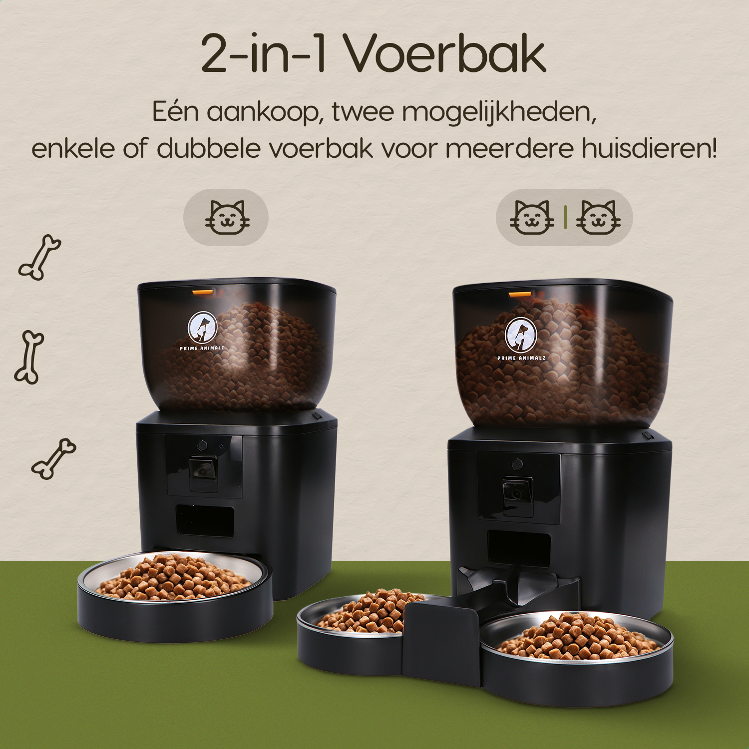 Prime AnimalZ automatische voerbak premium 4 liter dubbel F400DCC zwart met keuze voor enkele of dubbele voerbak