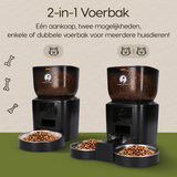 Prime AnimalZ automatische voerbak premium 4 liter dubbel F400DCC zwart met keuze voor enkele of dubbele voerbak