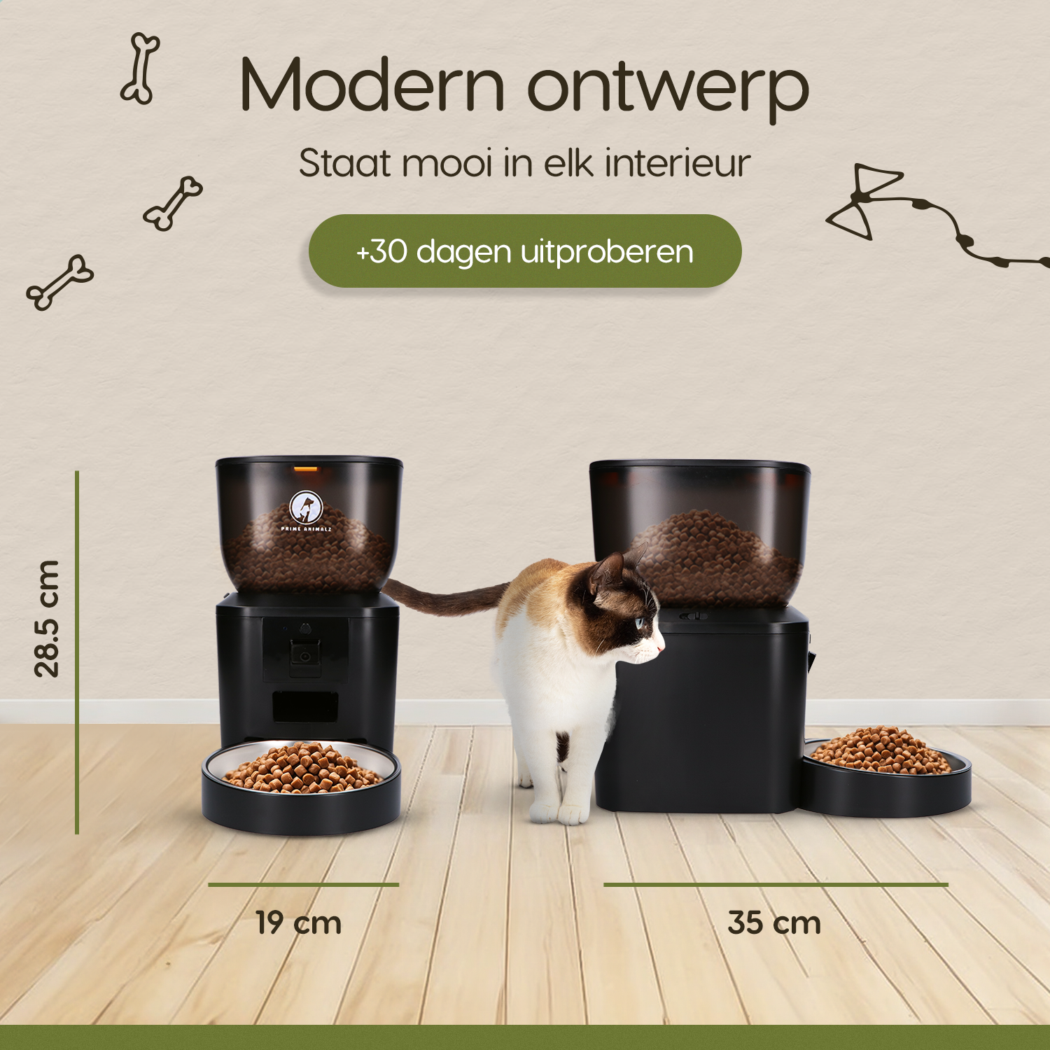 Afmetingen van de Prime AnimalZ automatische voerbak premium 4 liter dubbel F400DCC zwart