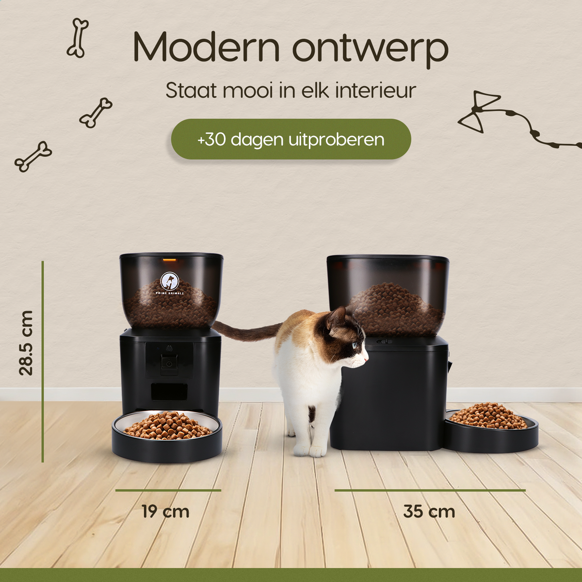 Afmetingen van de Prime AnimalZ automatische voerbak premium 4 liter dubbel F400DCC zwart