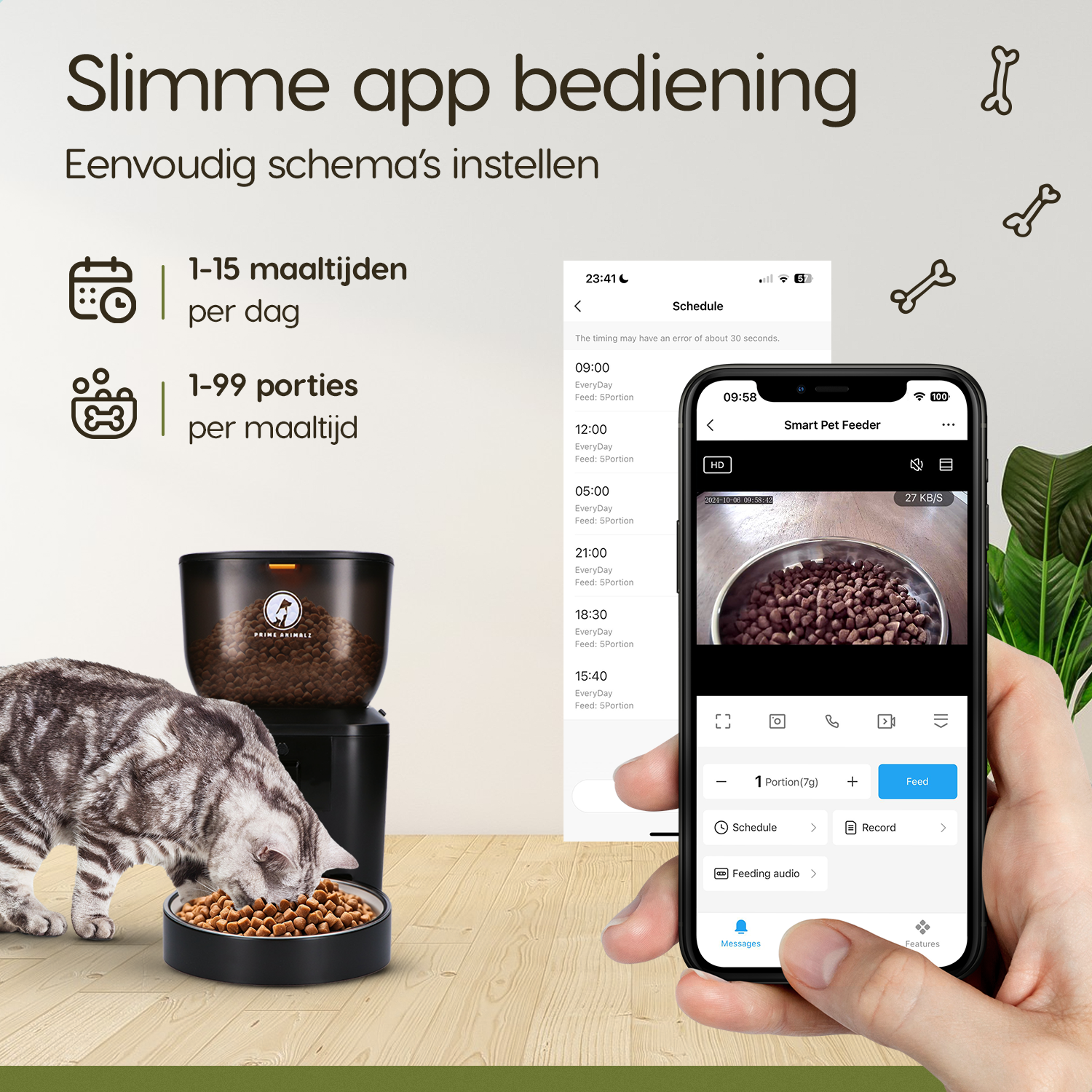 Prime AnimalZ automatische voerbak premium 4 liter dubbel F400DCC zwart met app bediening voor voeding op afstand