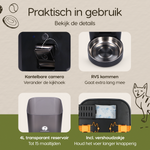 Prime AnimalZ automatische voerbak premium 4 liter dubbel F400DCC zwart met overzicht van onderdelen en functies