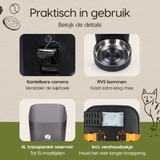 Prime AnimalZ automatische voerbak premium 4 liter dubbel F400DCC zwart met overzicht van onderdelen en functies