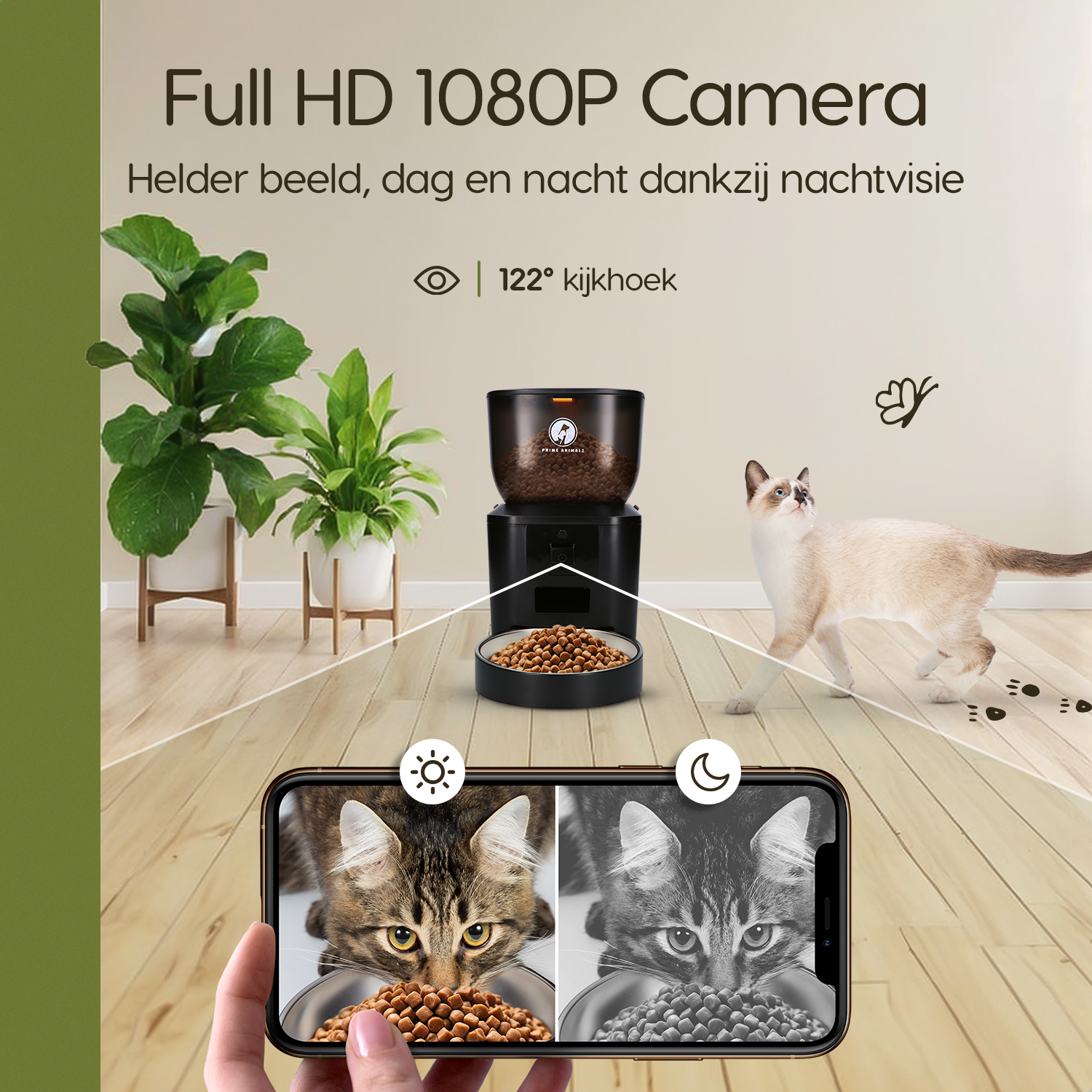 Prime AnimalZ automatische voerbak premium 4 liter dubbel F400DCC zwart met camera en nachtvisie